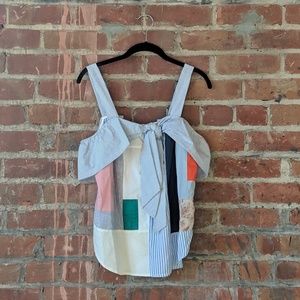 Maeve Color Blocked Top with asymmetric bow detail